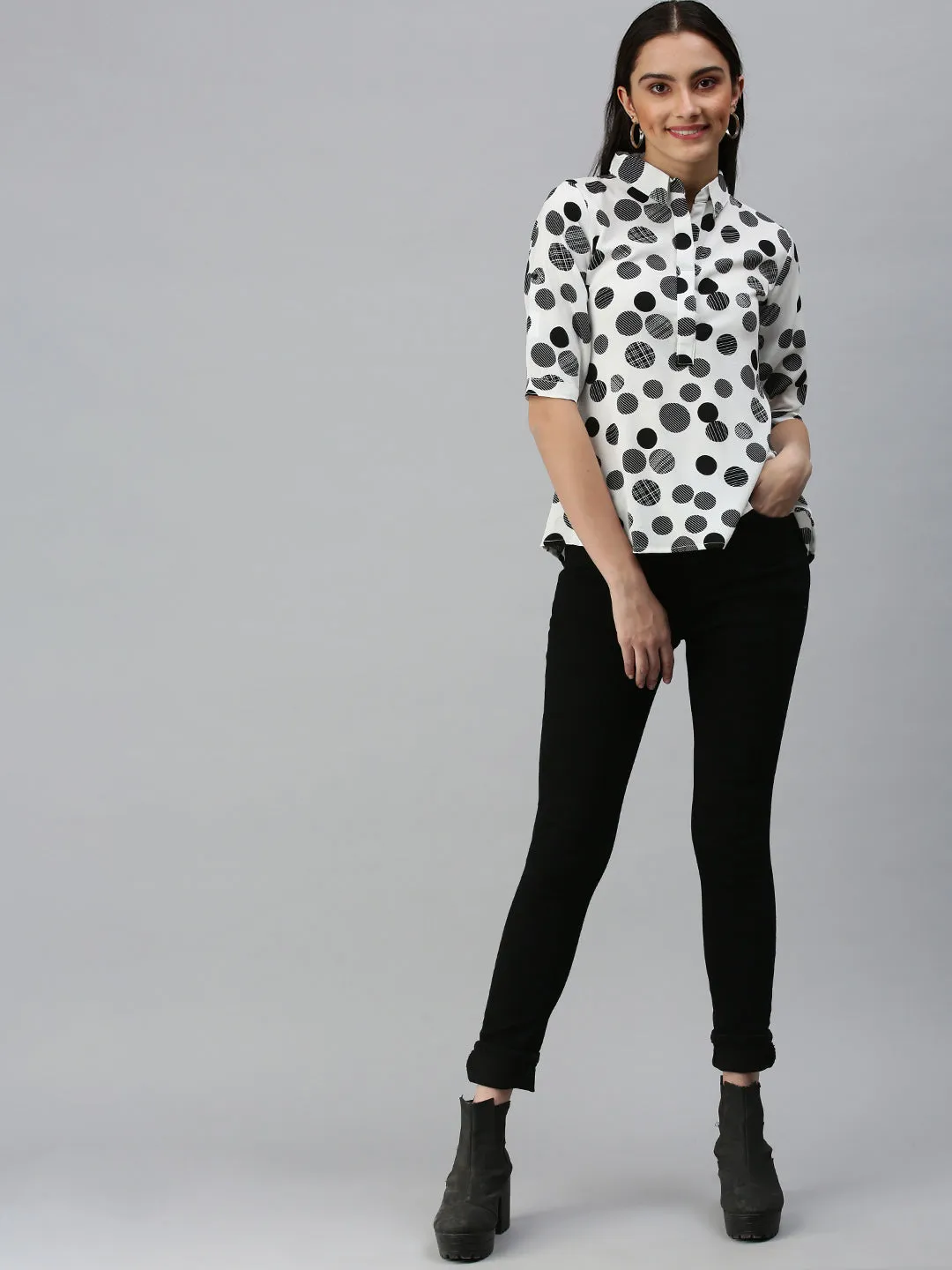 Women White Printed Shirt Top