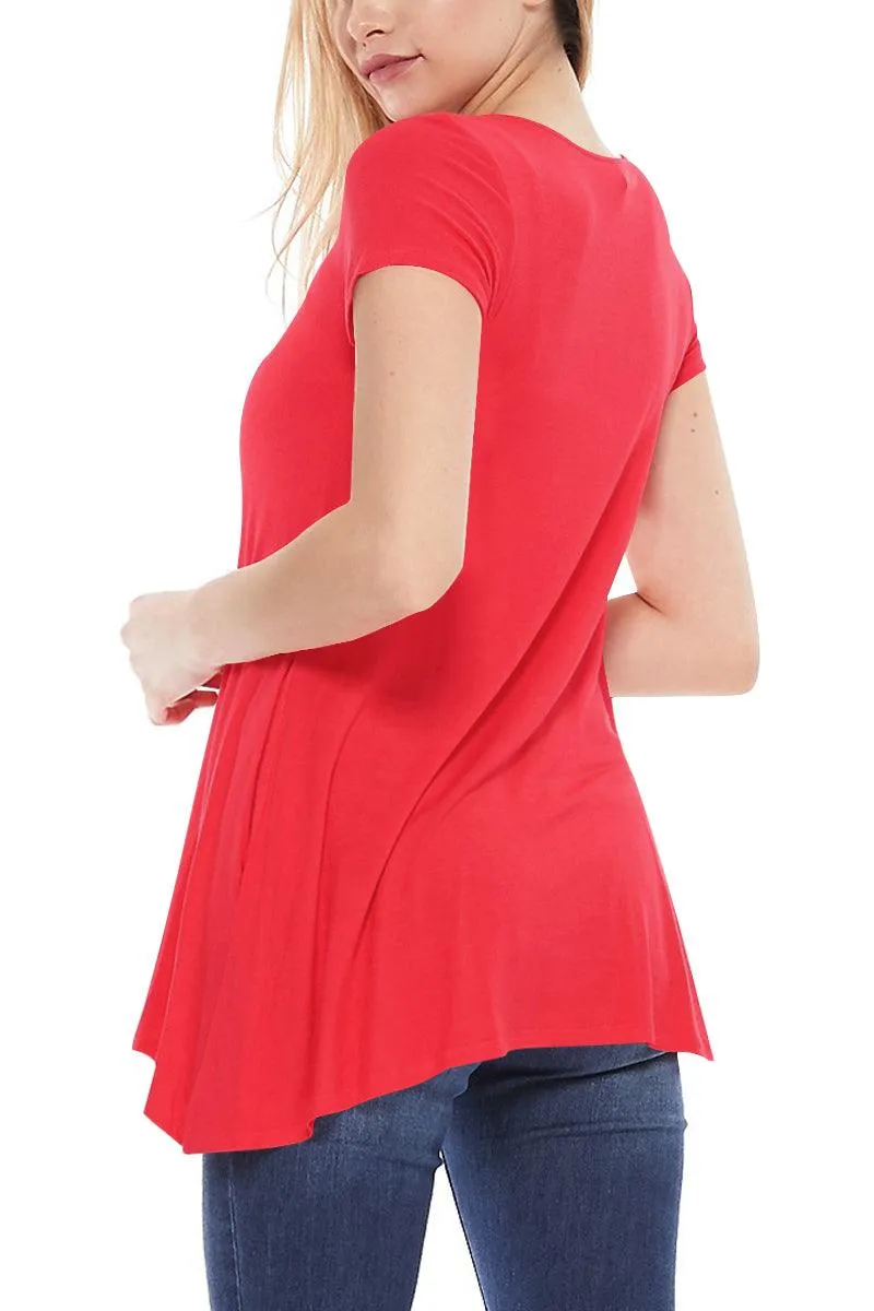 Women's Casual Short Sleeve Relaxed Fit Round Neck Side Pockets Tunic Top