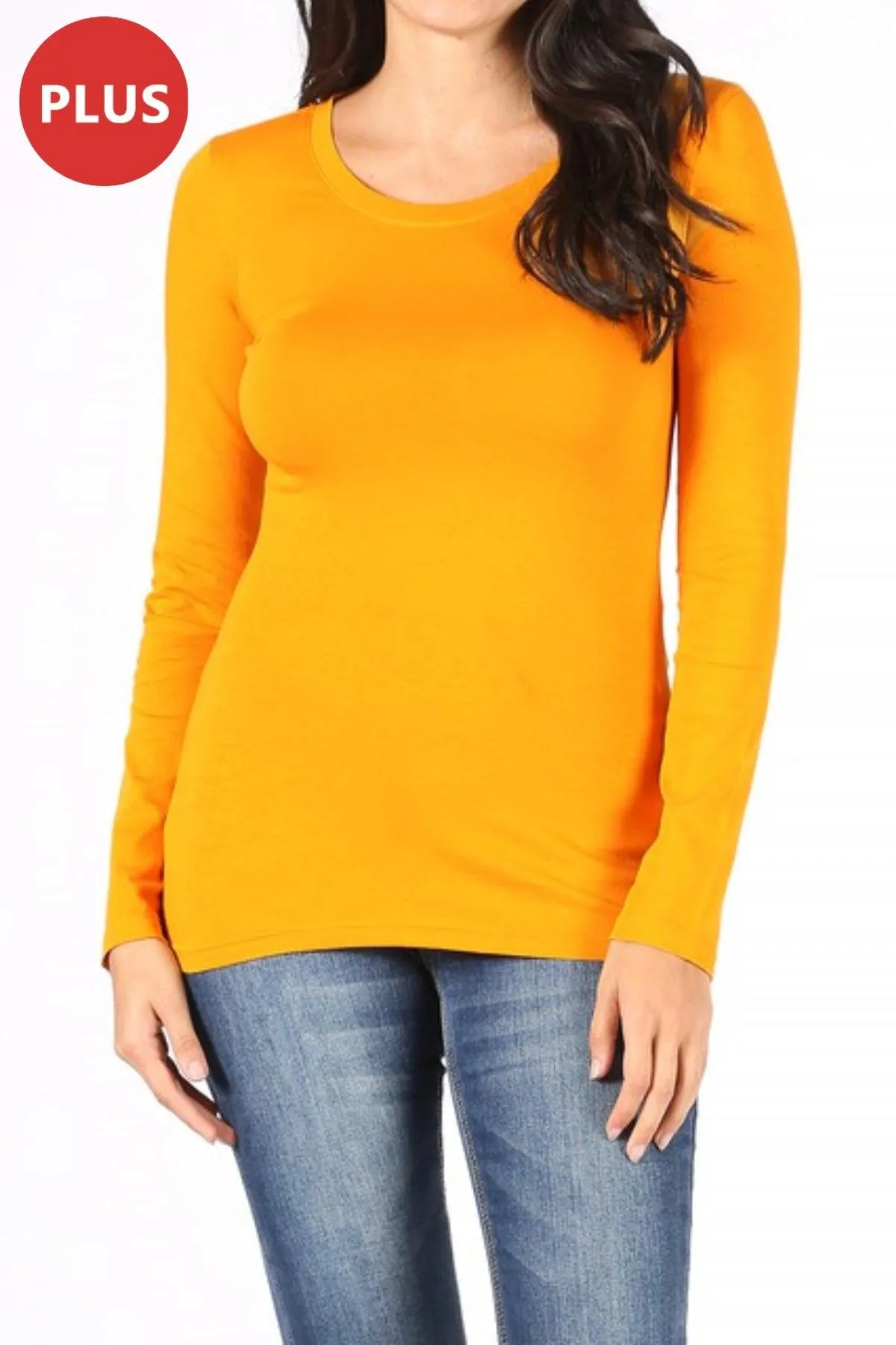 Women's Plus Size Basic Long Sleeve Round Neck Tee