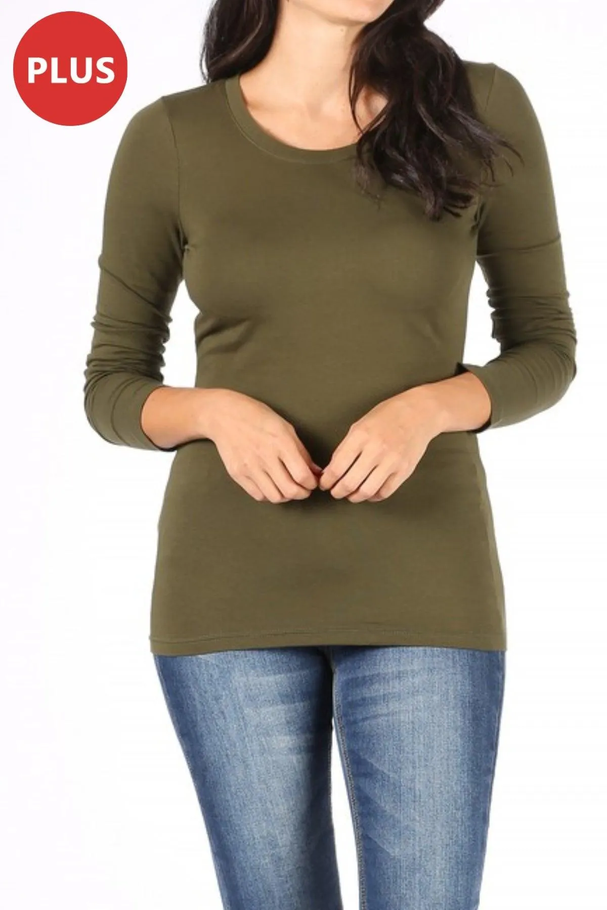 Women's Plus Size Basic Long Sleeve Round Neck Tee