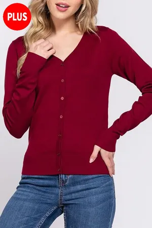 Women's Plus Size Long Sleeve Button Down Sweater Cardigan