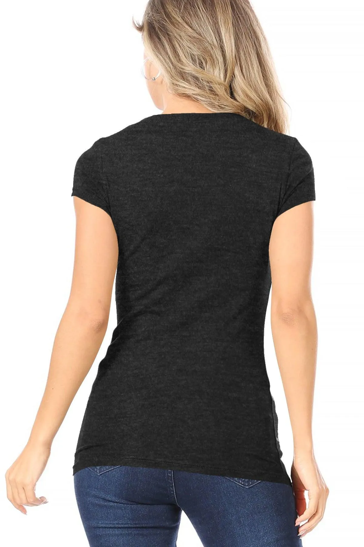 Women's Solid basic V-neck short sleeve tee