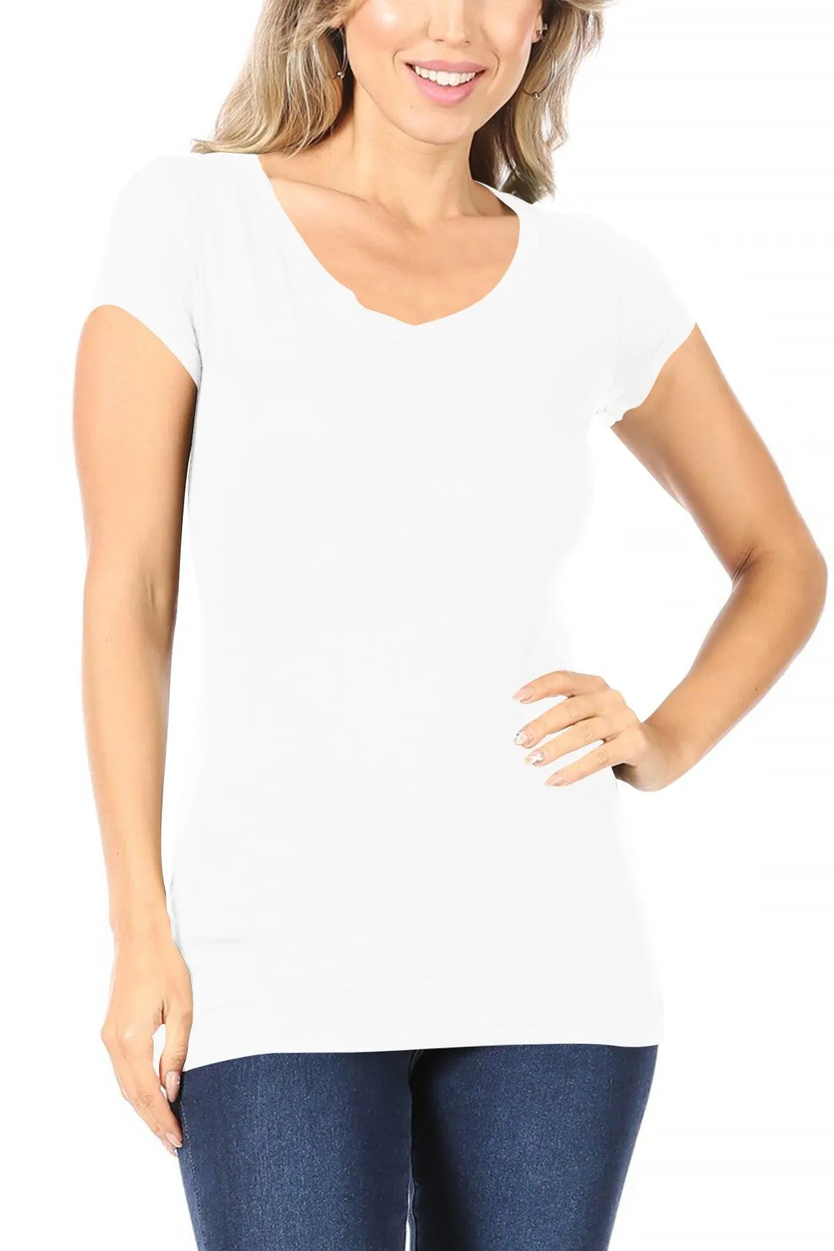 Women's Solid basic V-neck short sleeve tee