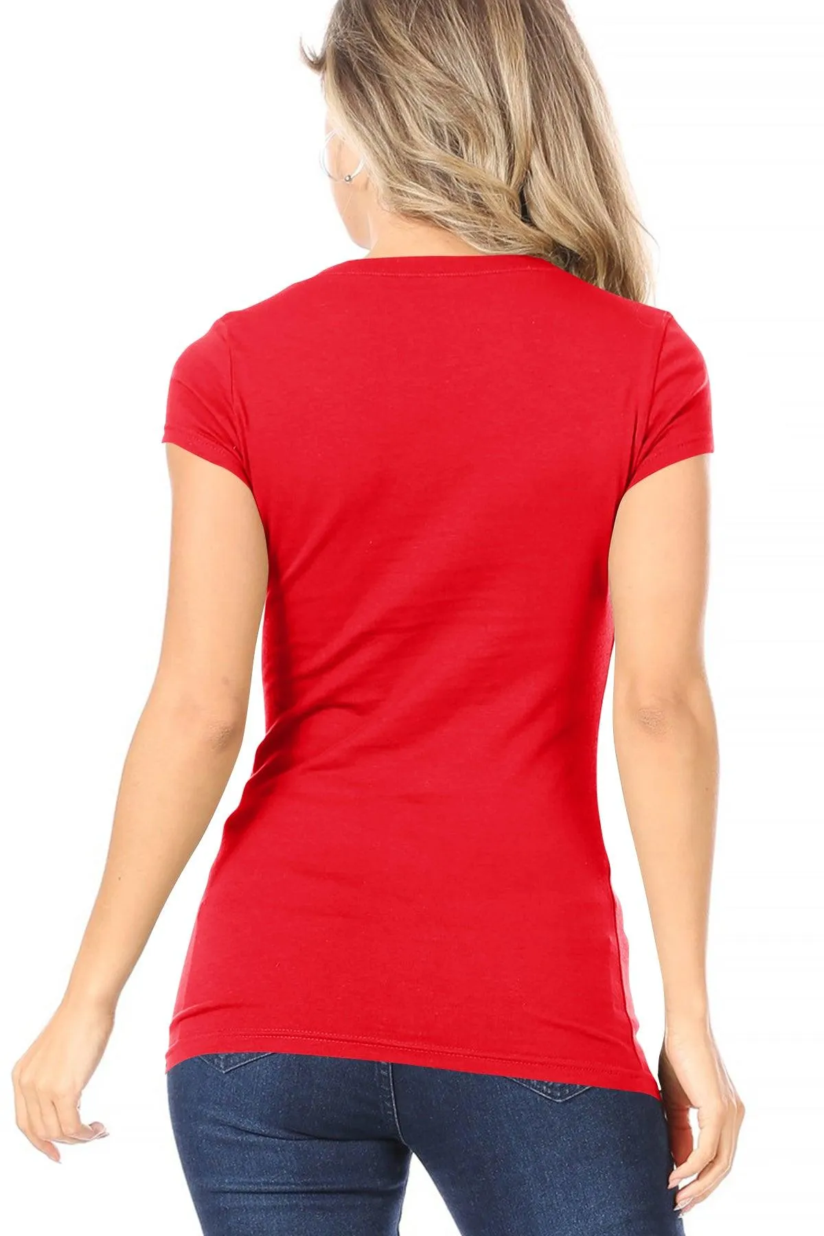 Women's Solid basic V-neck short sleeve tee