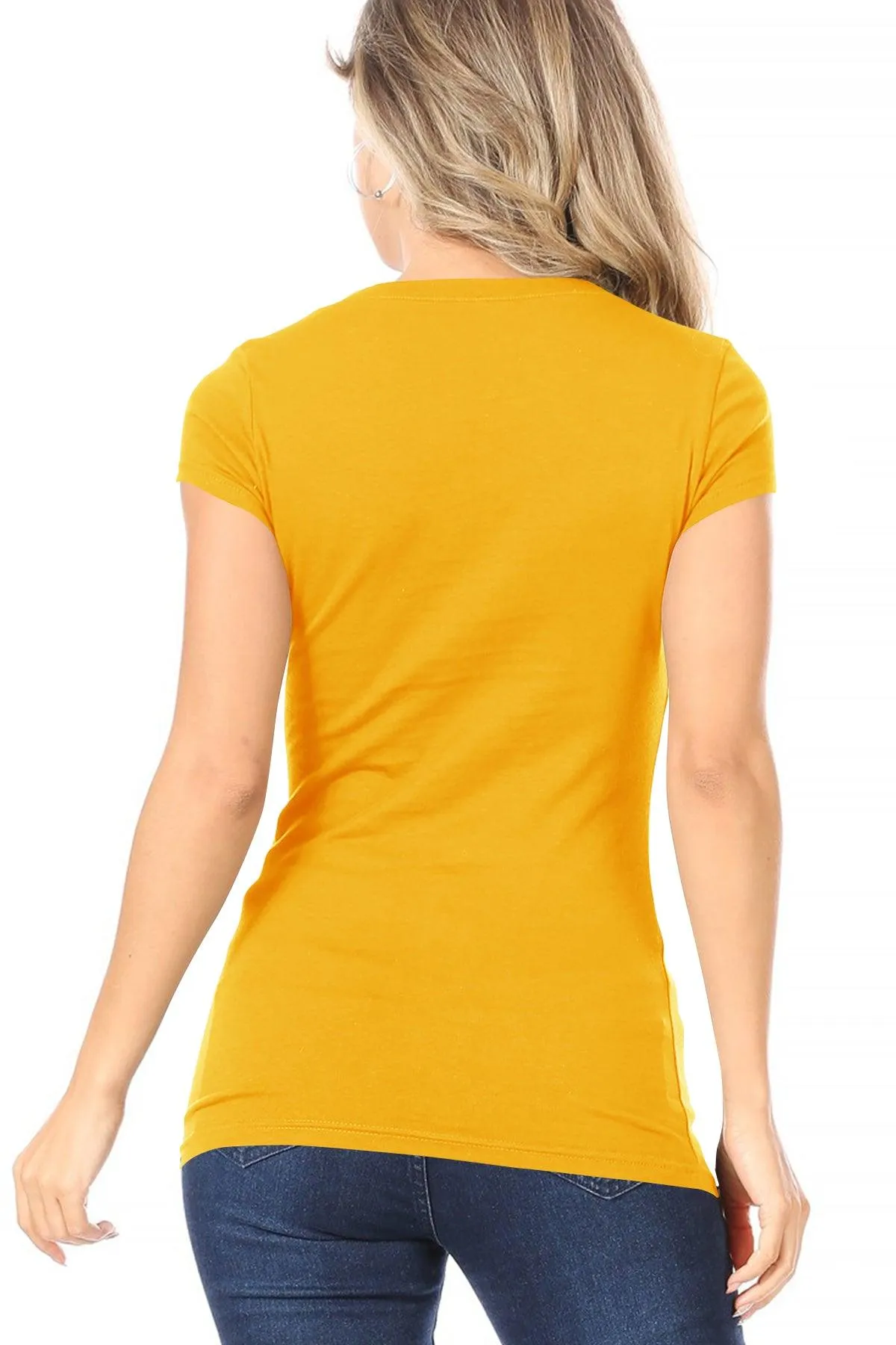 Women's Solid basic V-neck short sleeve tee