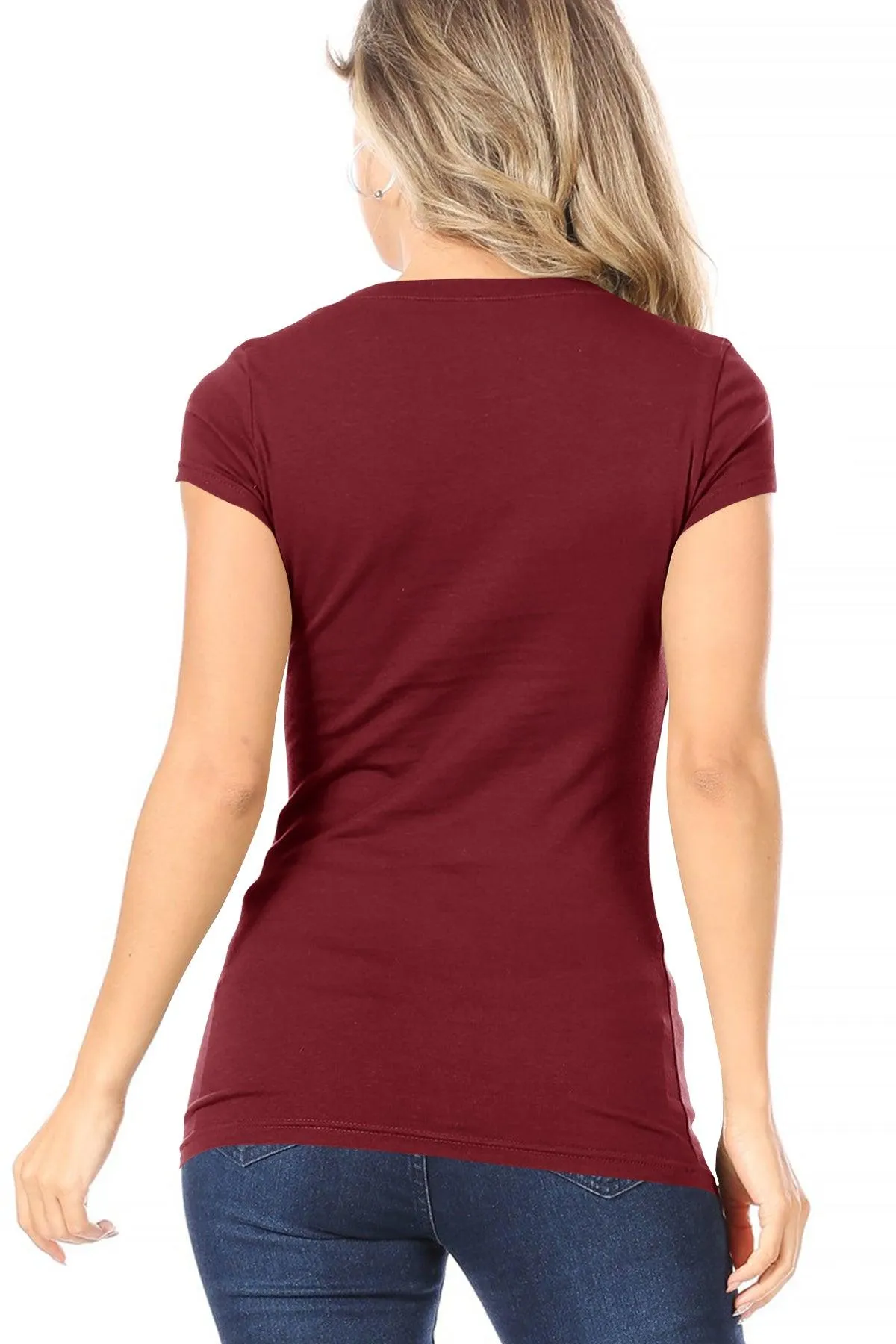 Women's Solid basic V-neck short sleeve tee